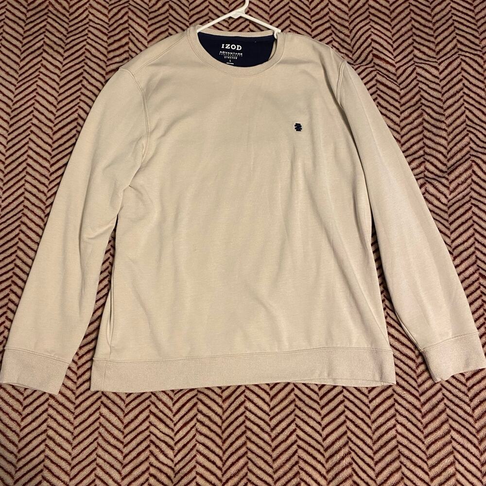 Izod Men’s Advantage Fleece Pullover Sweatshirt Large Beige Long Sleeve